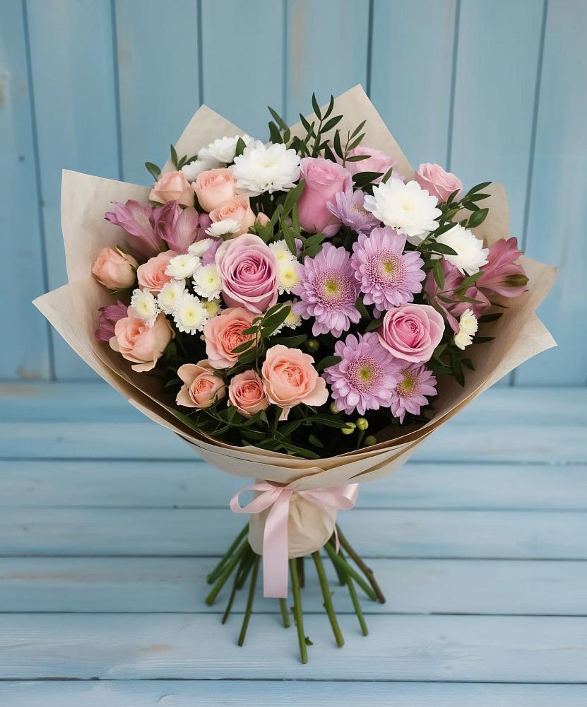 Букет цветов из: Хризантемы, Розы и Альстромерии в Марьяновке