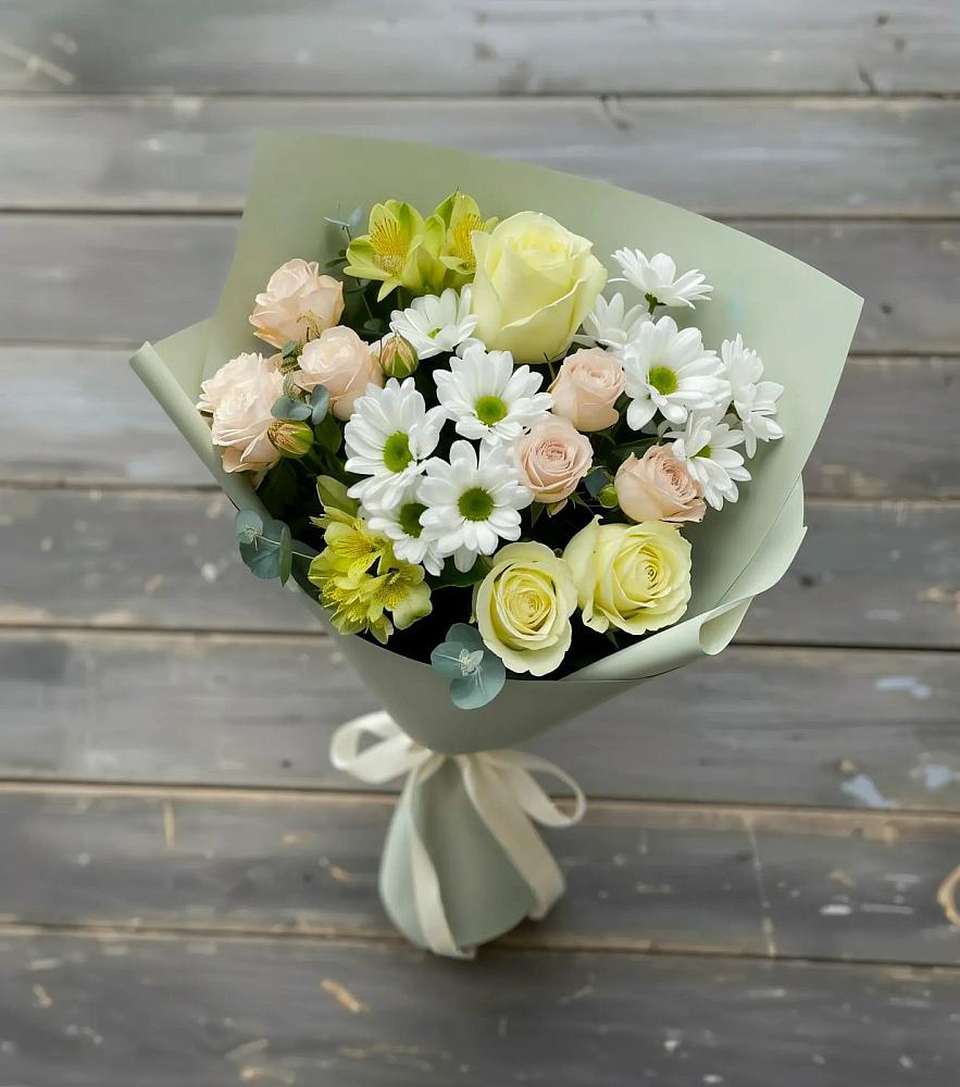 Букет цветов из: Альстромерии, Розы и Хризантемы в Марьяновке