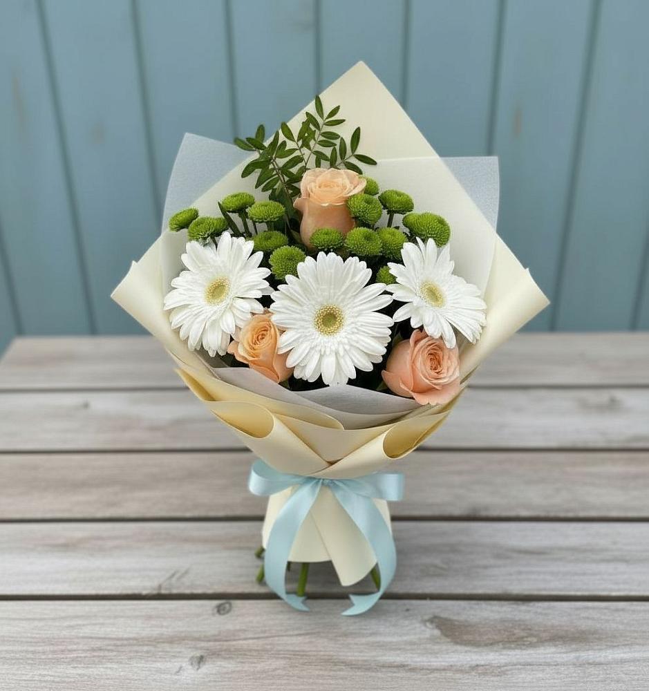 Букет цветов из: Герберы, Розы и Хризантемы в Марьяновке