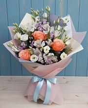 Букет цветов из:  Лизиантусы, Розы, Альстромерии и Гипсофила #REPLACE_PRED# Марьяновке