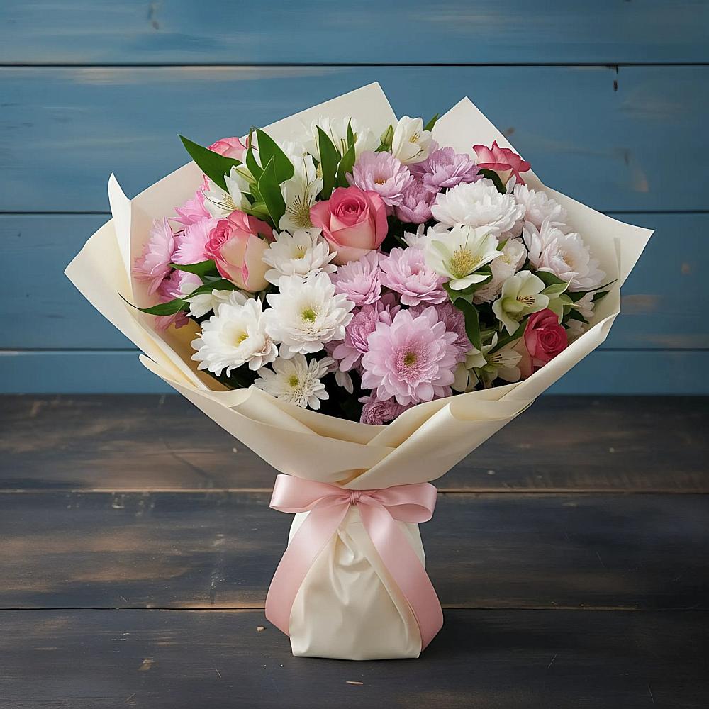 Букет цветов из: Хризантемы, Альстромерии и Розы в Марьяновке